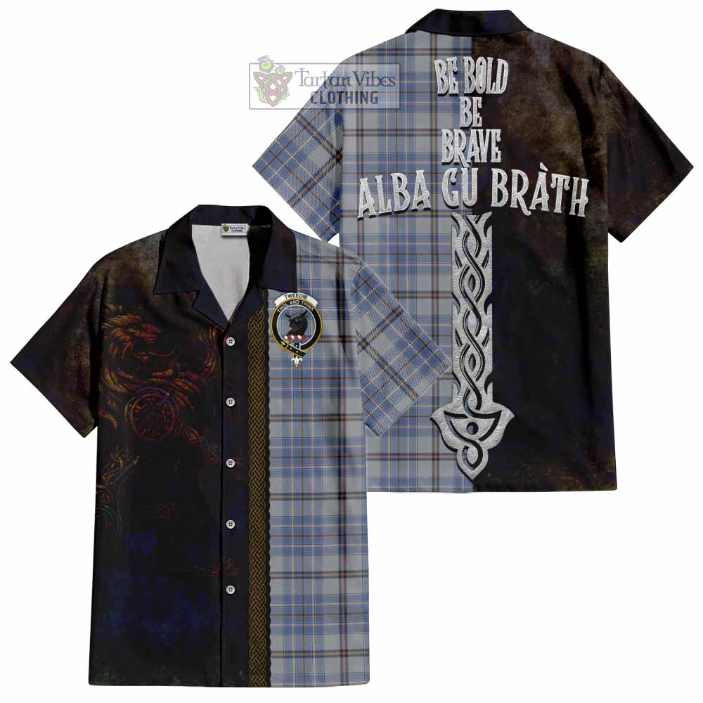 Tartan Vibes Clothing Tweedie Tartan Family Crest Short Sleeve Button Shirt Alba Gu Brath Be Brave Lion Ancient Style
