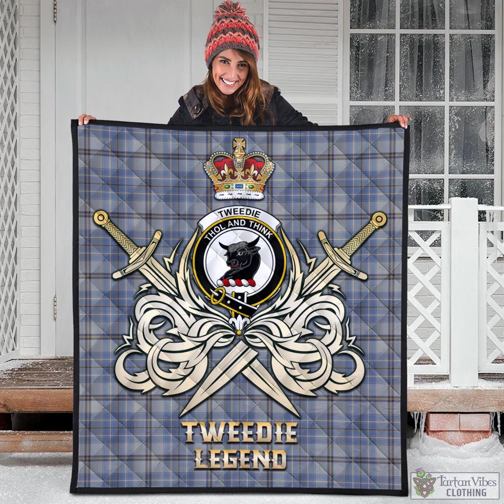 Tartan Vibes Clothing Tweedie Tartan Quilt with Clan Crest and the Golden Sword of Courageous Legacy