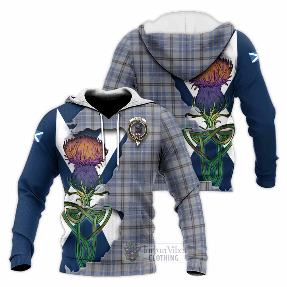Tartan Vibes Clothing Tweedie Tartan Family Crest Knitted Hoodie Scottish Thistle Celtic Inspired