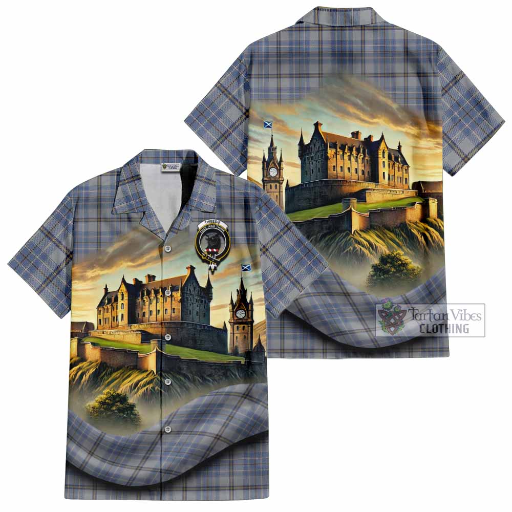 Tartan Vibes Clothing Tweedie Tartan Family Crest Short Sleeve Button Shirt with Scottish Ancient Castle Style