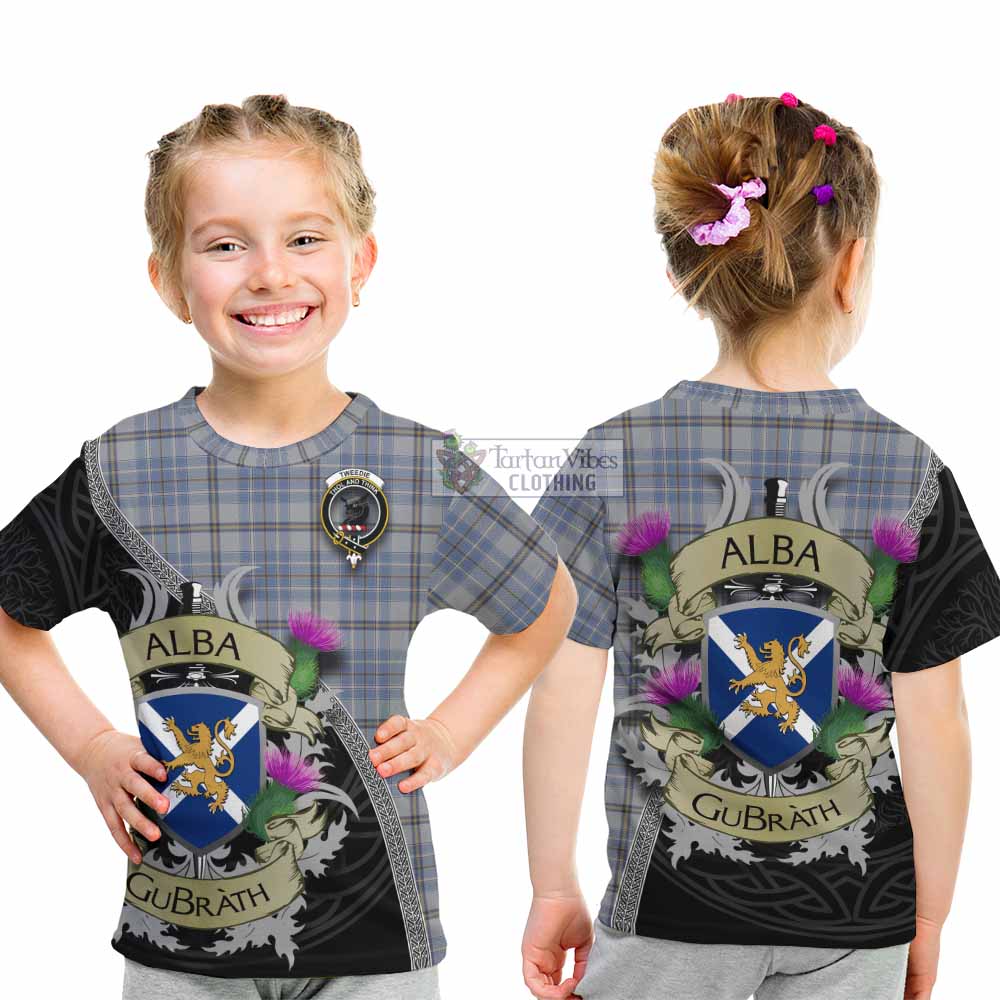 Tartan Vibes Clothing Tweedie Tartan Family Crest Kid T-Shirt Lion Rampant Royal Thistle Shield Celtic Inspired