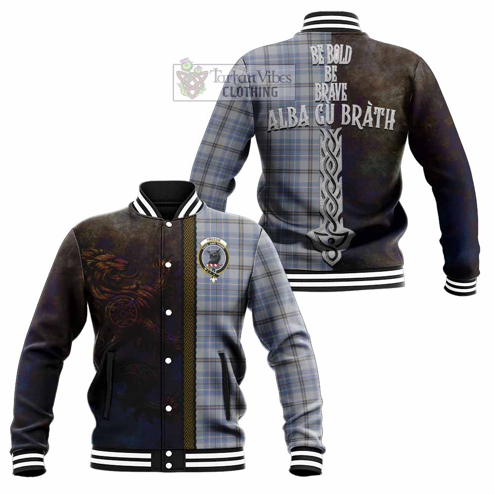 Tartan Vibes Clothing Tweedie Tartan Family Crest Baseball Jacket Alba Gu Brath Be Brave Lion Ancient Style