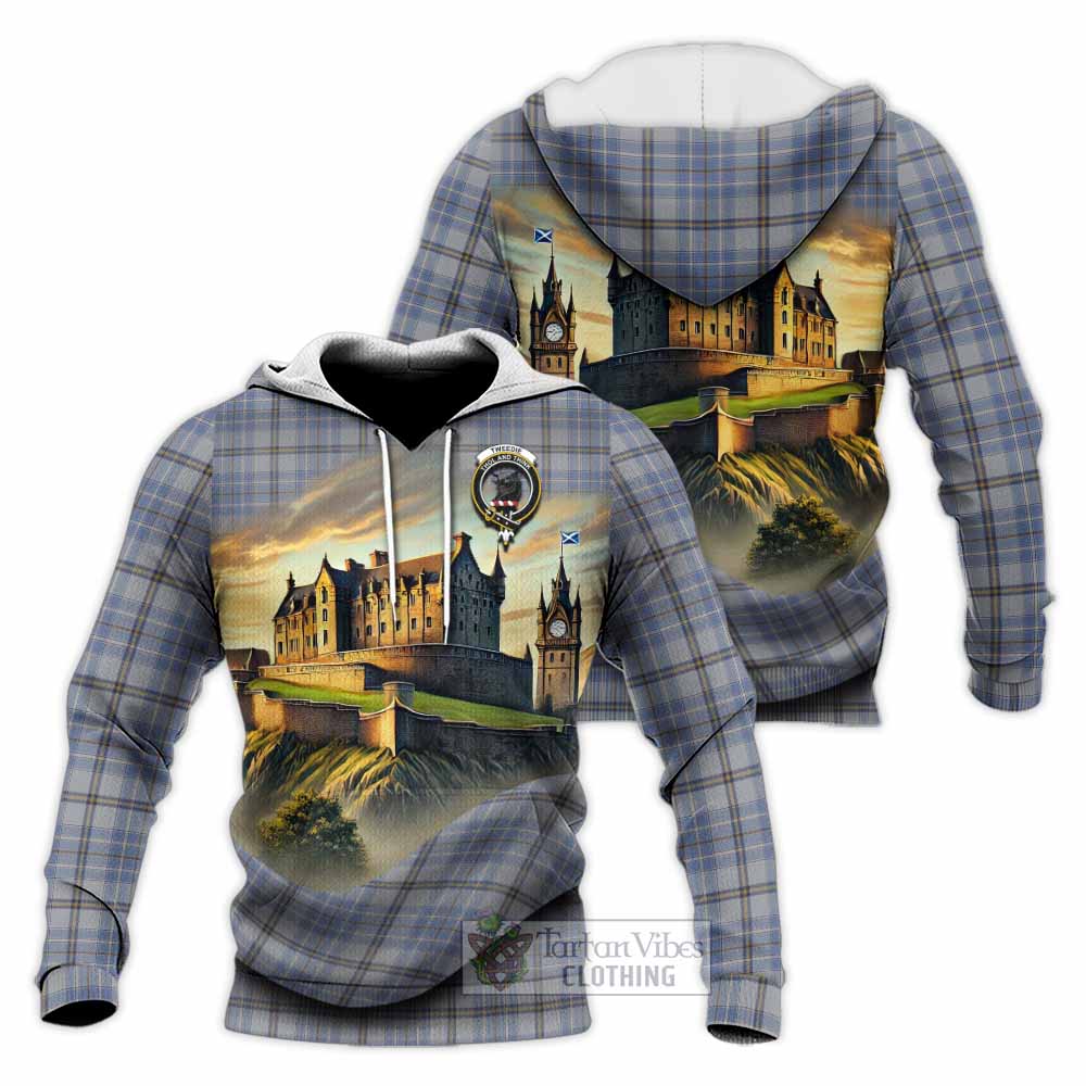 Tartan Vibes Clothing Tweedie Tartan Family Crest Knitted Hoodie with Scottish Ancient Castle Style