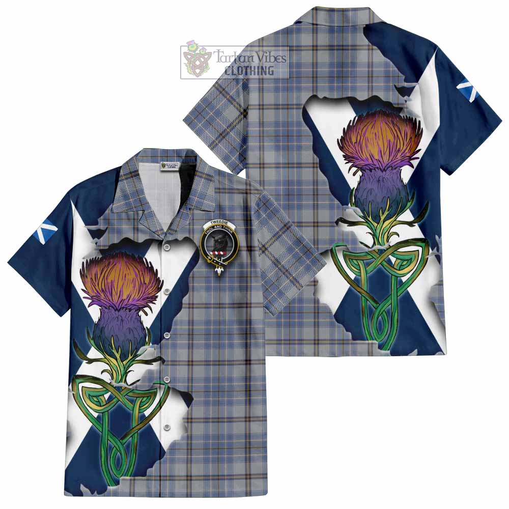Tartan Vibes Clothing Tweedie Tartan Family Crest Short Sleeve Button Shirt Scottish Thistle Celtic Inspired