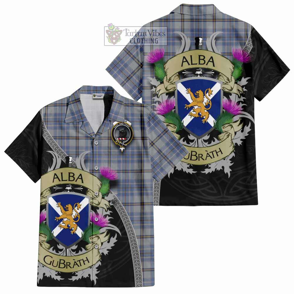 Tartan Vibes Clothing Tweedie Tartan Family Crest Short Sleeve Button Shirt Lion Rampant Royal Thistle Shield Celtic Inspired