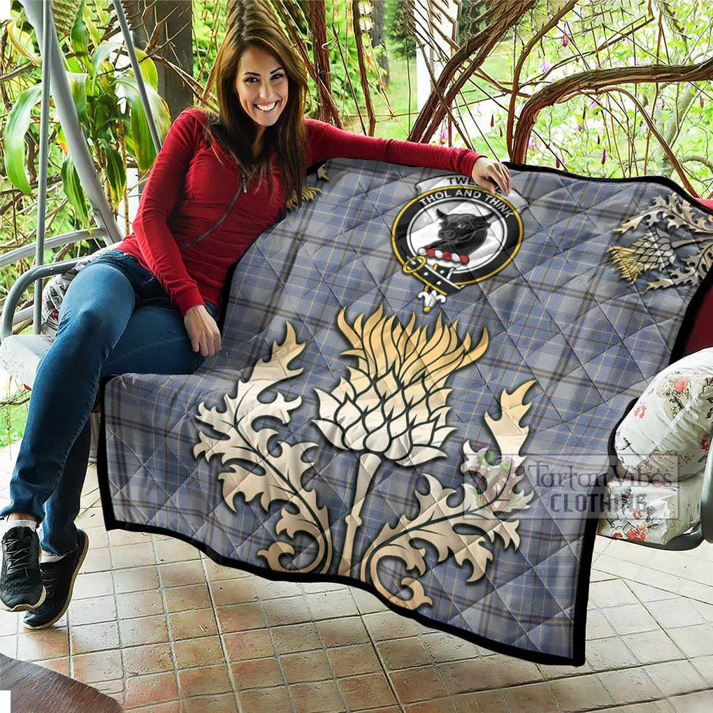 Tartan Vibes Clothing Tweedie Tartan Quilt with Family Crest and Golden Thistle Style