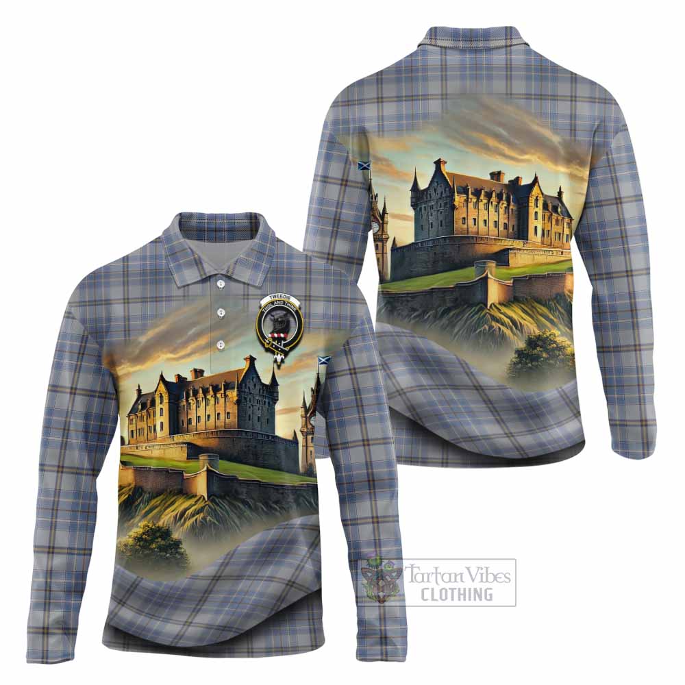 Tartan Vibes Clothing Tweedie Tartan Family Crest Long Sleeve Polo Shirt with Scottish Ancient Castle Style
