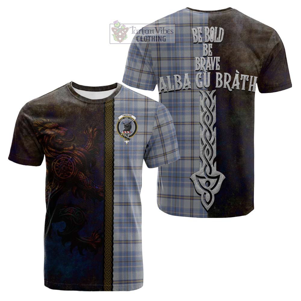Tartan Vibes Clothing Tweedie Tartan Family Crest Cotton T-shirt Alba Gu Brath Be Brave Lion Ancient Style