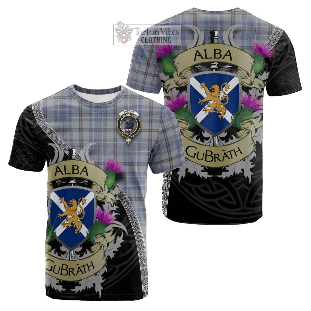 Tartan Vibes Clothing Tweedie Tartan Family Crest Cotton T-shirt Lion Rampant Royal Thistle Shield Celtic Inspired