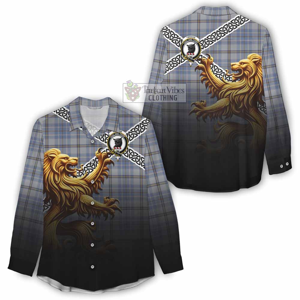 Tartan Vibes Clothing Tweedie Crest Tartan Women's Casual Shirt with Golden Lion Emblem Celtic Style