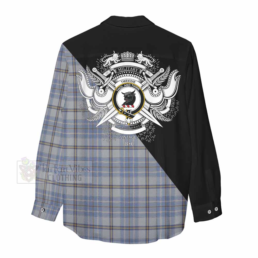 Tartan Vibes Clothing Tweedie Tartan Women's Casual Shirt with Family Crest and Military Logo Style