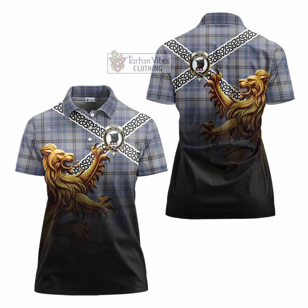 Tartan Vibes Clothing Tweedie Crest Tartan Women's Polo Shirt with Golden Lion Emblem Celtic Style