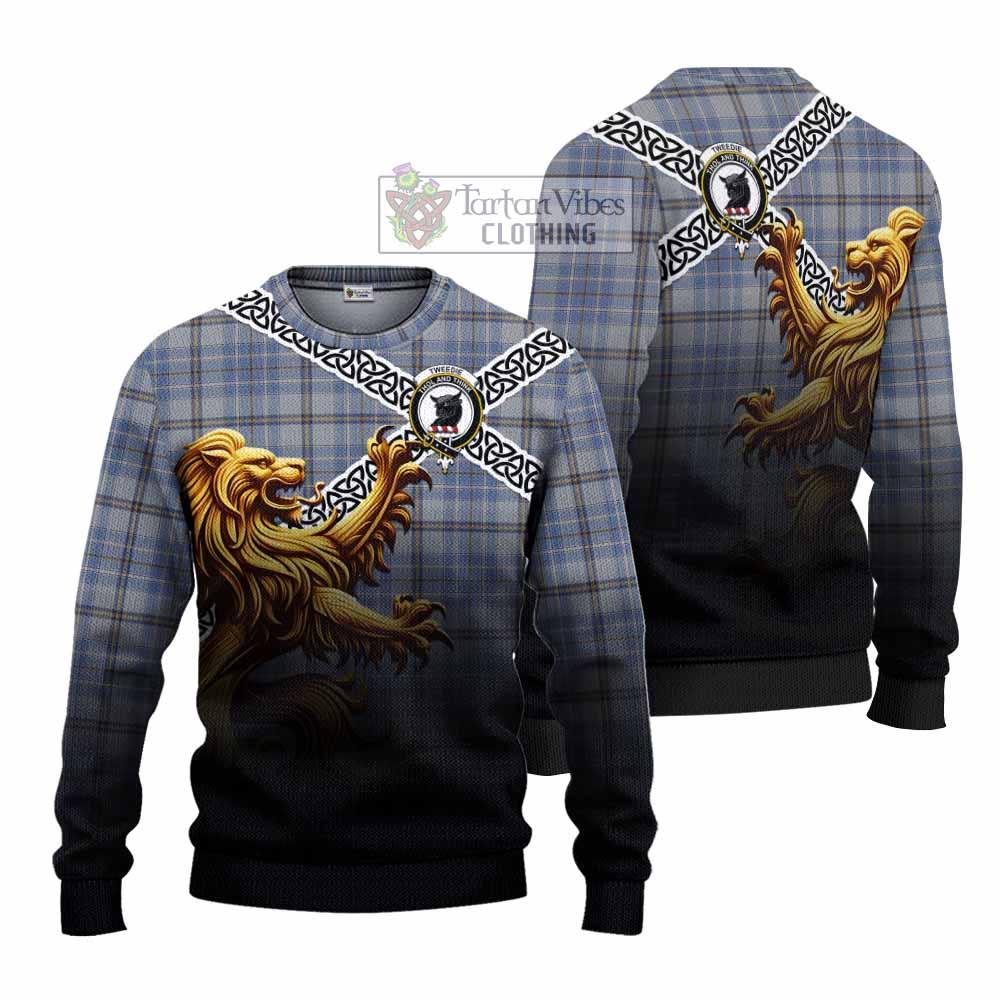Tartan Vibes Clothing Tweedie Crest Tartan Knitted Sweater with Golden Lion Emblem Celtic Style