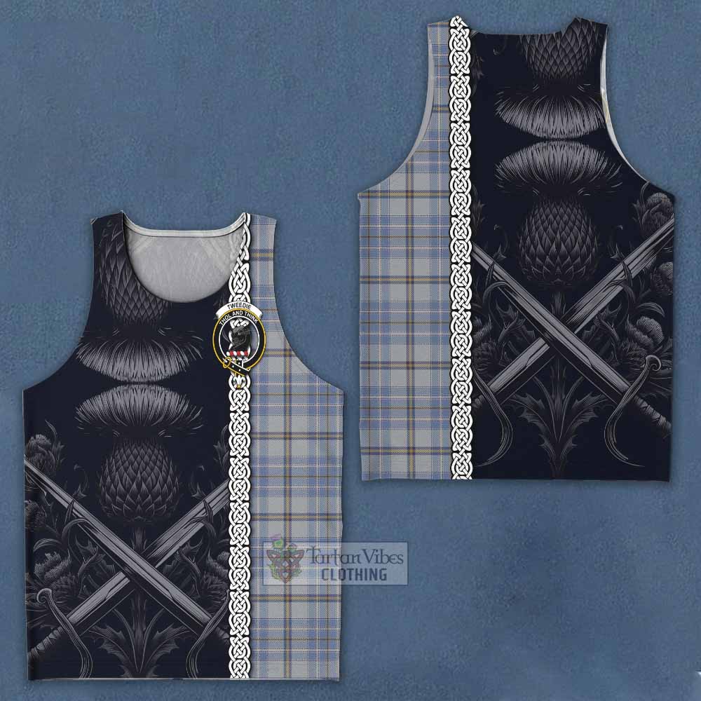 Tartan Vibes Clothing Tweedie Tartan Men's Tank Top with Family Crest Cross Sword Thistle Celtic Vibes