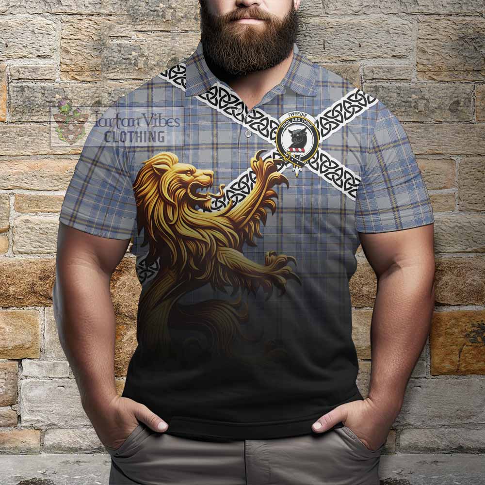 Tartan Vibes Clothing Tweedie Crest Tartan Polo Shirt with Golden Lion Emblem Celtic Style
