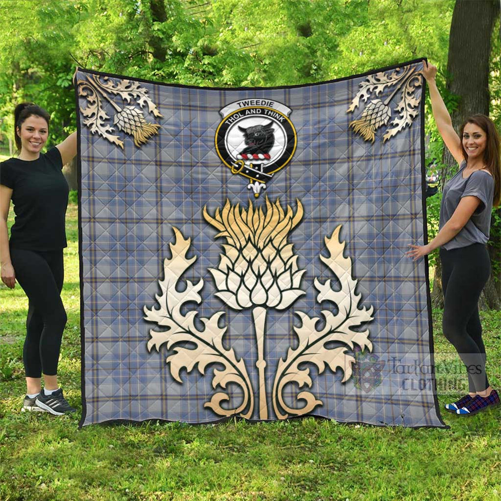 Tartan Vibes Clothing Tweedie Tartan Quilt with Family Crest and Golden Thistle Style