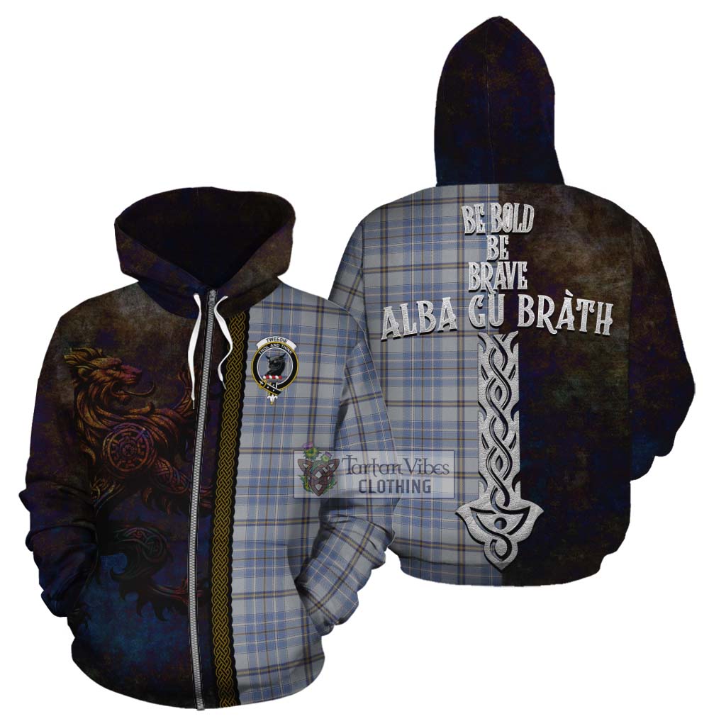 Tartan Vibes Clothing Tweedie Tartan Family Crest Cotton Hoodie Alba Gu Brath Be Brave Lion Ancient Style