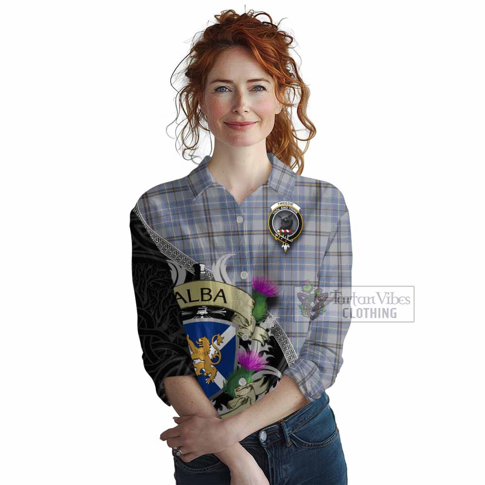 Tartan Vibes Clothing Tweedie Tartan Family Crest Women's Casual Shirt Lion Rampant Royal Thistle Shield Celtic Inspired