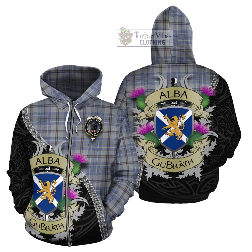Tartan Vibes Clothing Tweedie Tartan Family Crest Cotton Hoodie Lion Rampant Royal Thistle Shield Celtic Inspired
