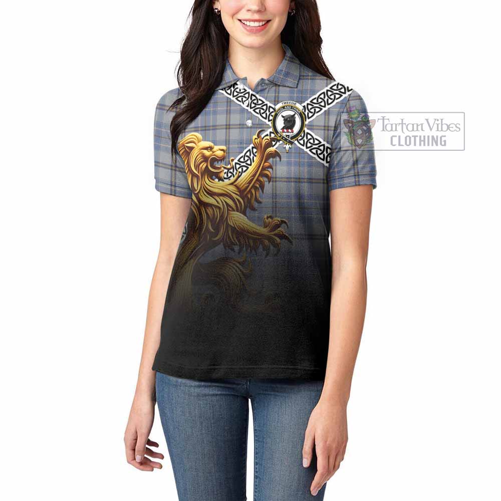 Tartan Vibes Clothing Tweedie Crest Tartan Women's Polo Shirt with Golden Lion Emblem Celtic Style