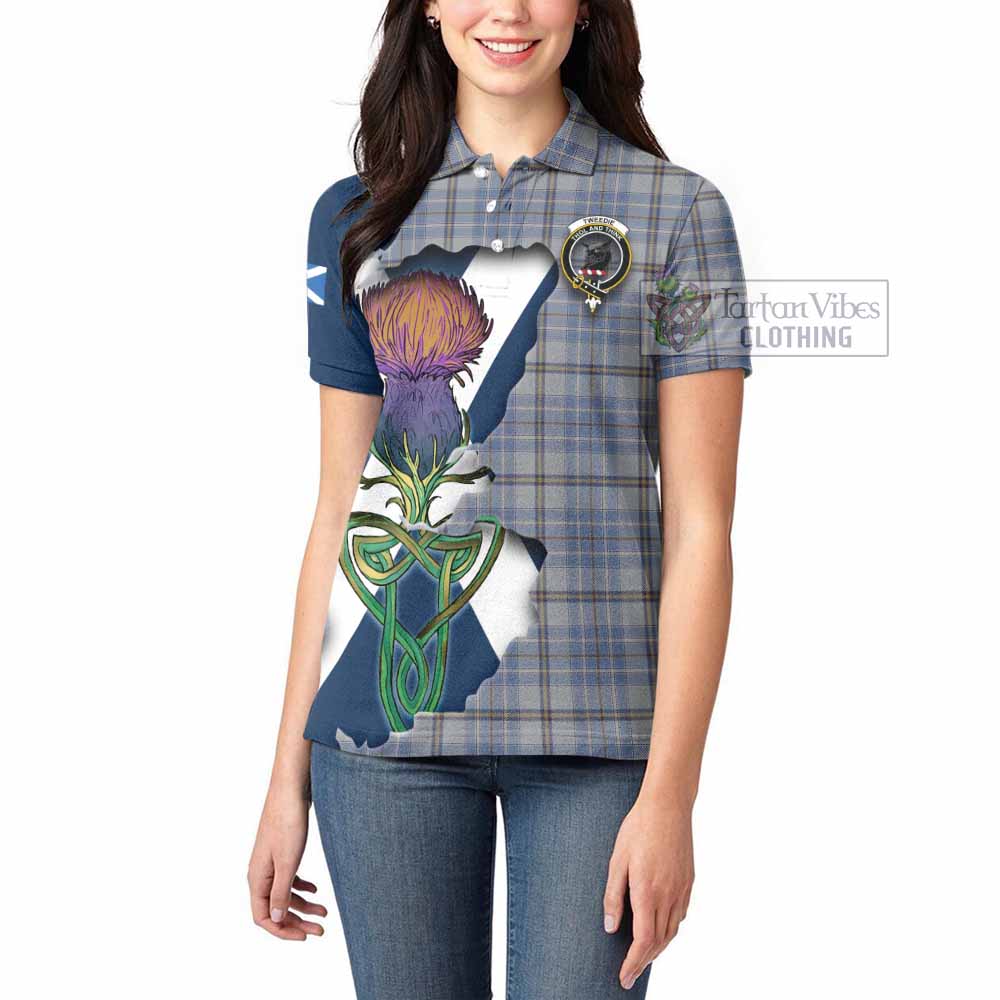 Tartan Vibes Clothing Tweedie Tartan Family Crest Women's Polo Shirt Scottish Thistle Celtic Inspired