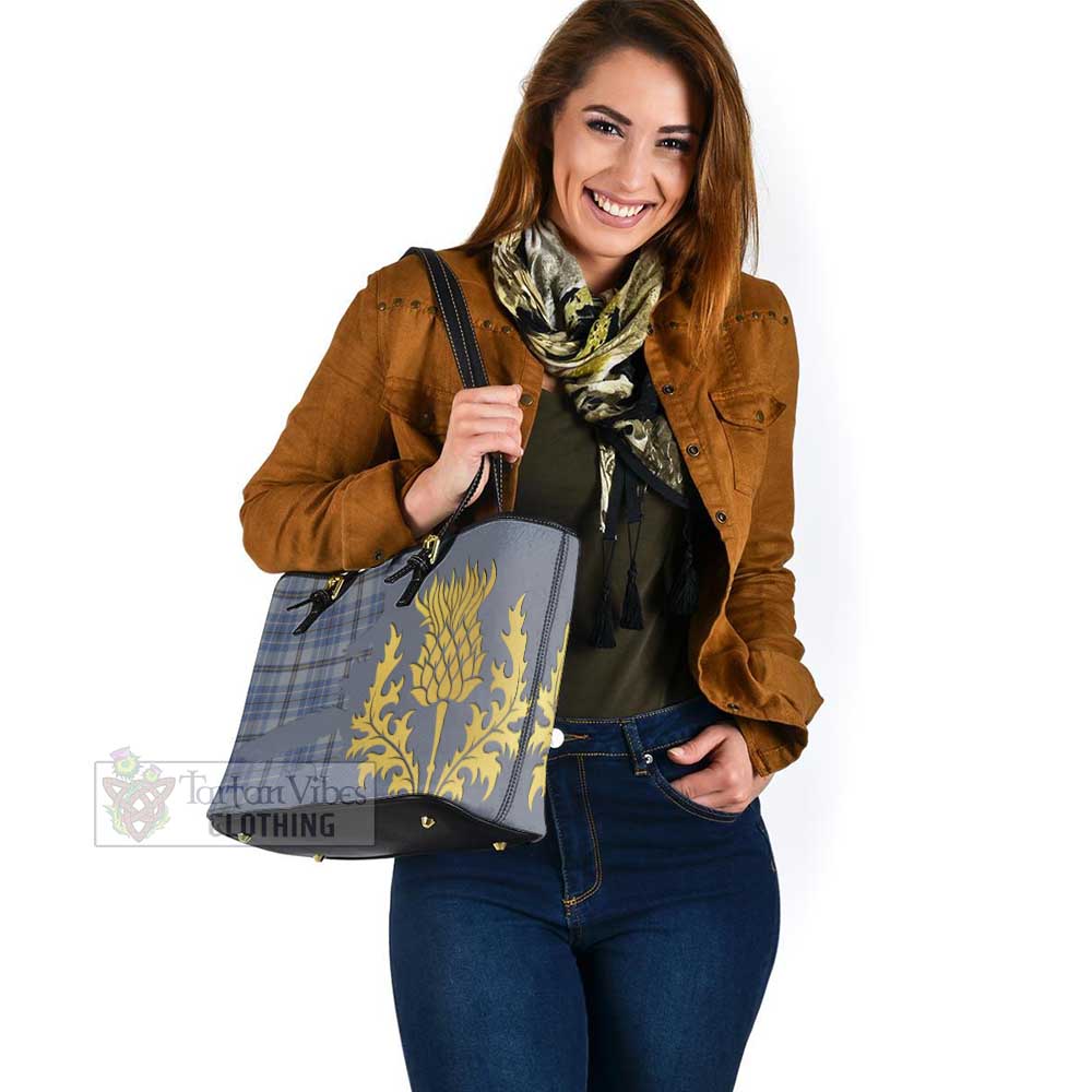 Tartan Vibes Clothing Tweedie Tartan Leather Tote Bag Gold Thistle Style