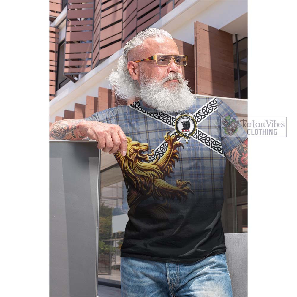 Tartan Vibes Clothing Tweedie Crest Tartan Cotton T-shirt with Golden Lion Emblem Celtic Style