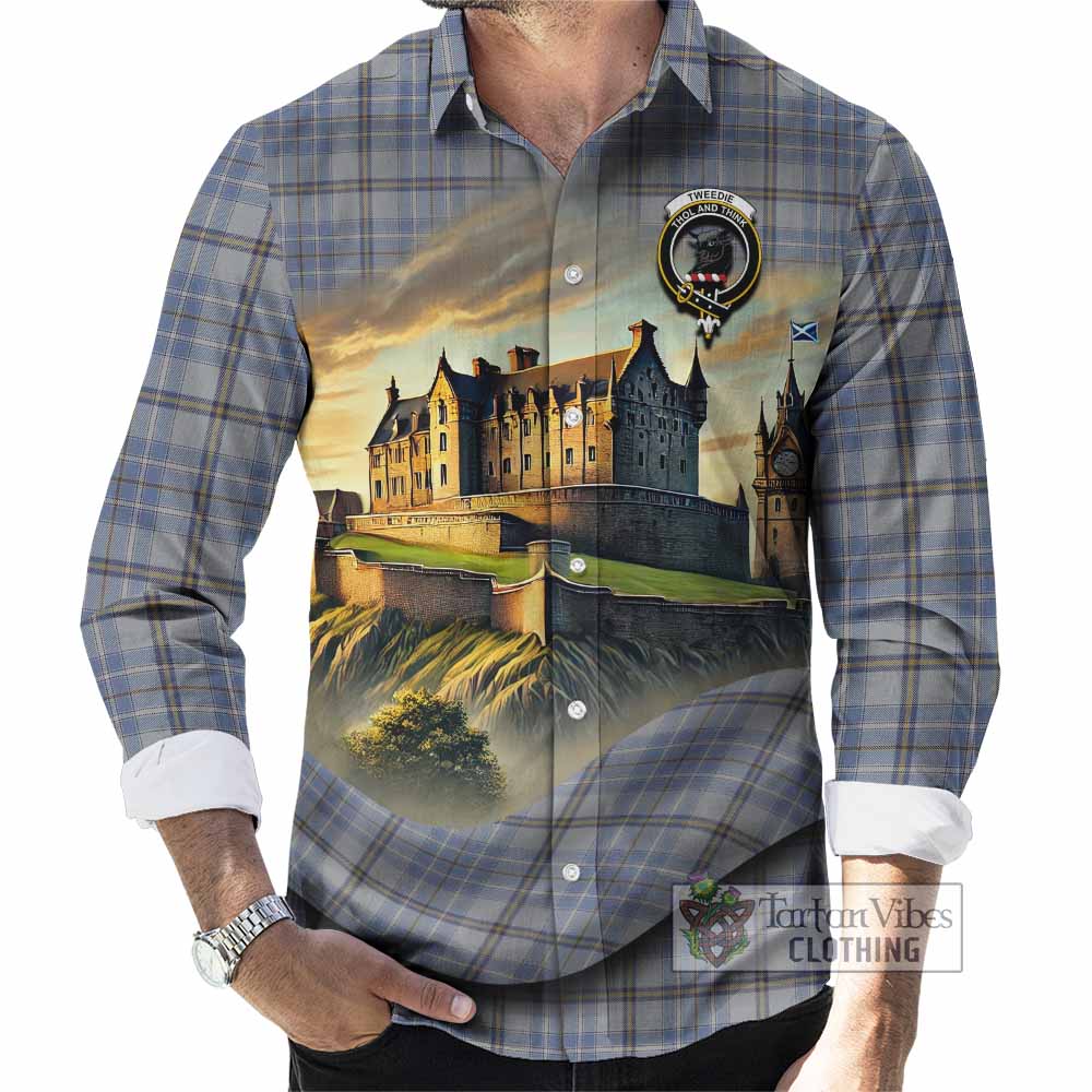 Tartan Vibes Clothing Tweedie Tartan Family Crest Long Sleeve Button Shirt with Scottish Ancient Castle Style