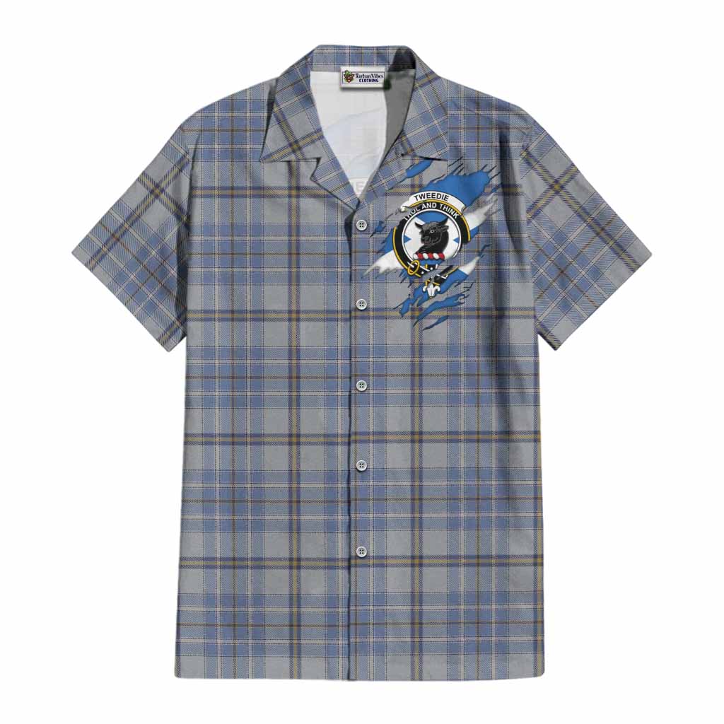 Tweedie Clan Crest In Me Tartan Cotton Hawaiian Shirt Scotland Flag Style