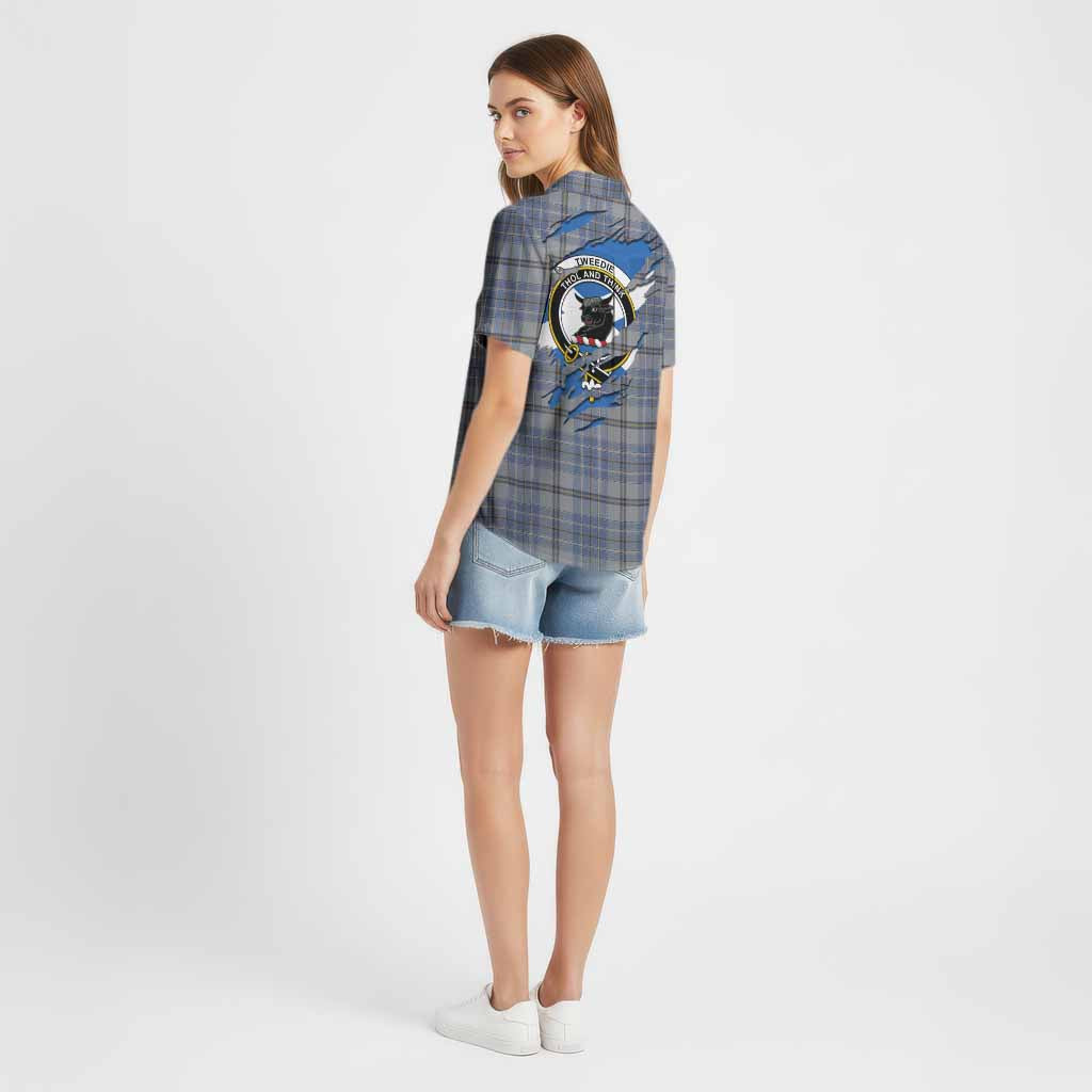 Tweedie Clan Crest In Me Tartan Cotton Hawaiian Shirt Scotland Flag Style