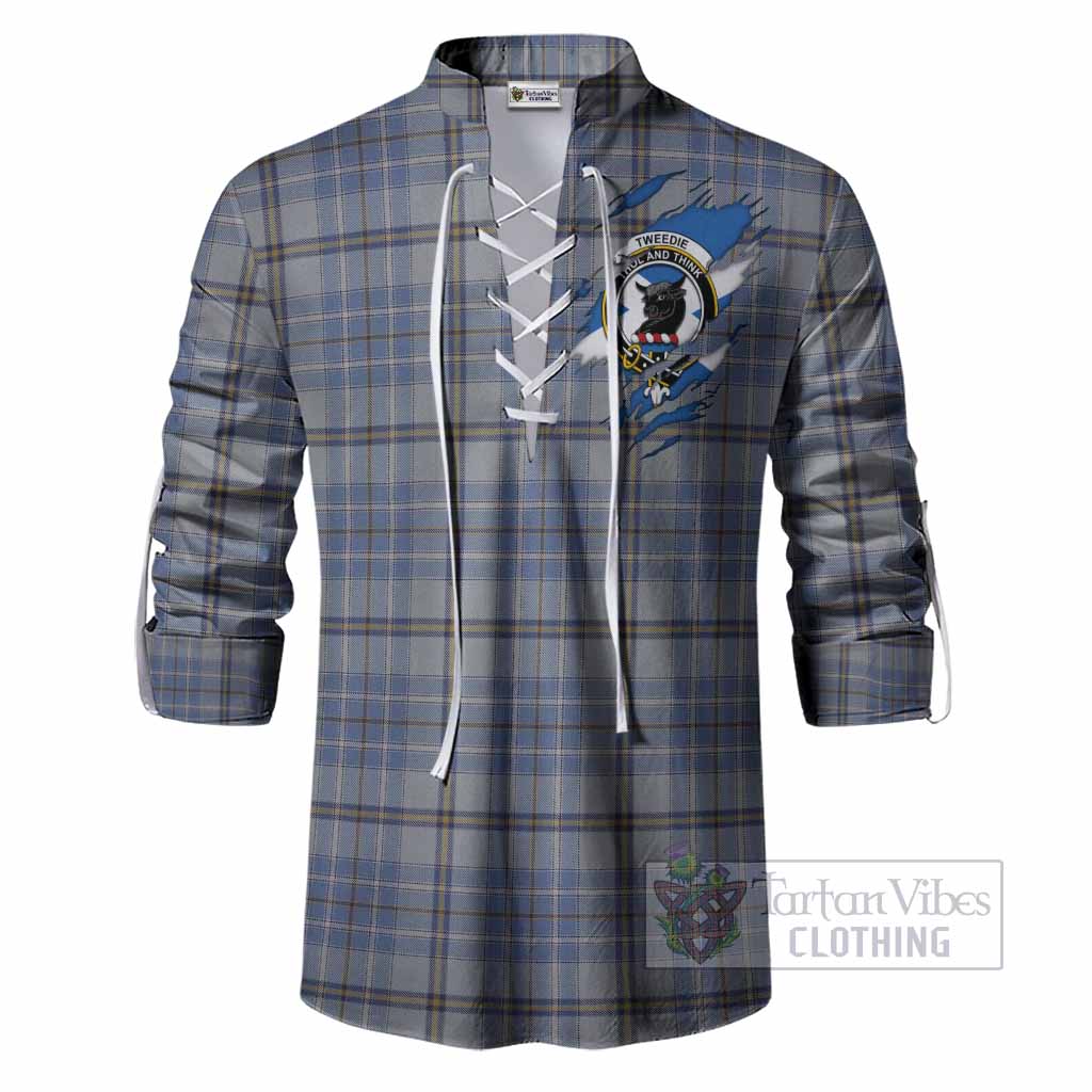 Tweedie Clan Crest In Me Tartan Ghillie Shirt Scotland Flag Style