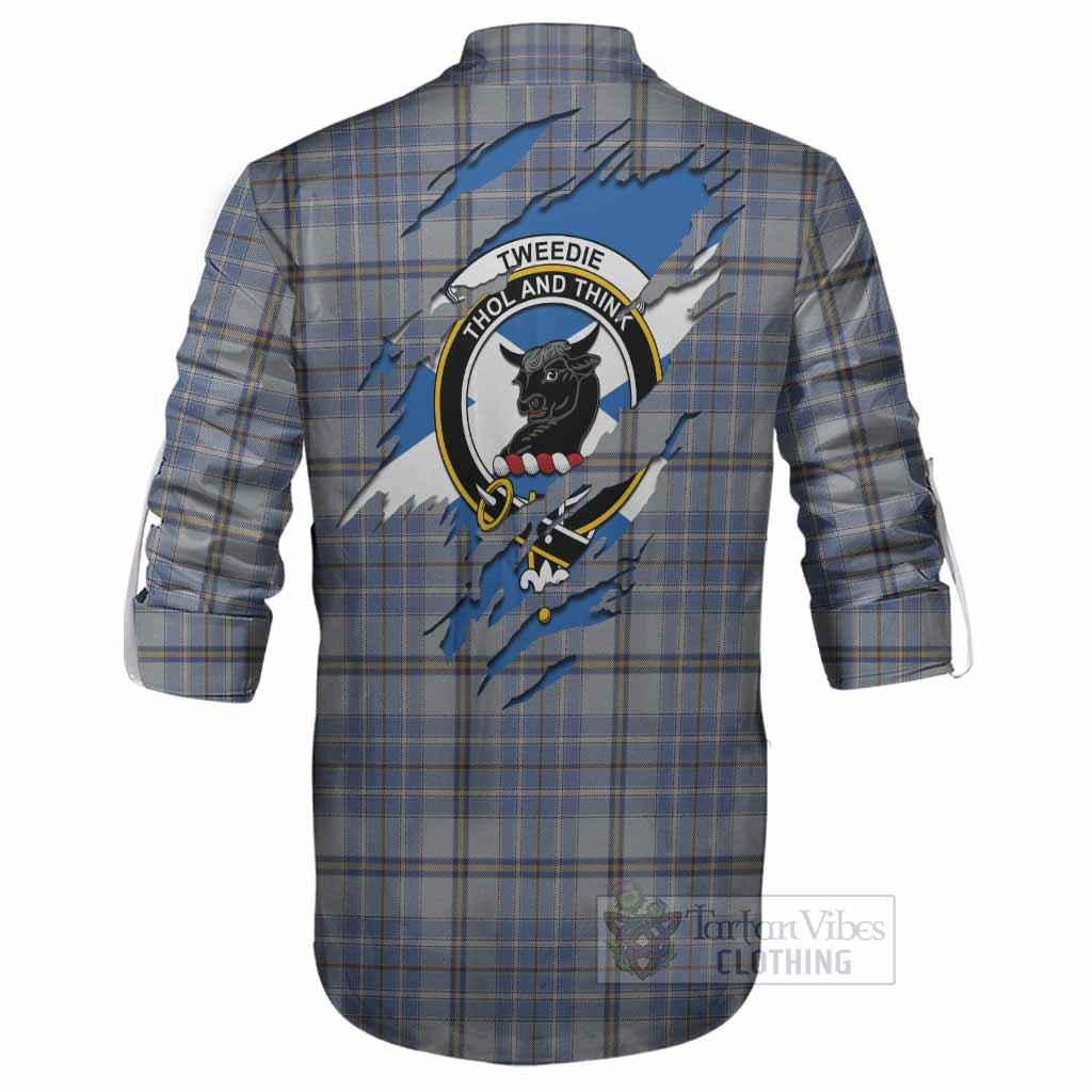Tweedie Clan Crest In Me Tartan Ghillie Shirt Scotland Flag Style