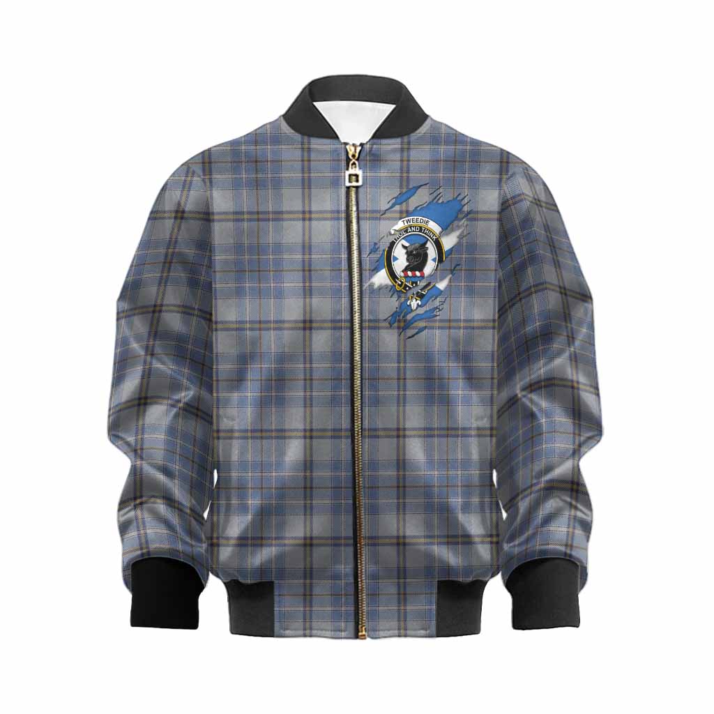 Tweedie Clan Crest In Me Tartan Kid Bomber Jacket Scotland Flag Style
