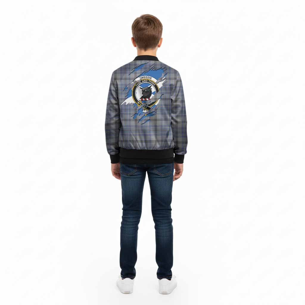 Tweedie Clan Crest In Me Tartan Kid Bomber Jacket Scotland Flag Style