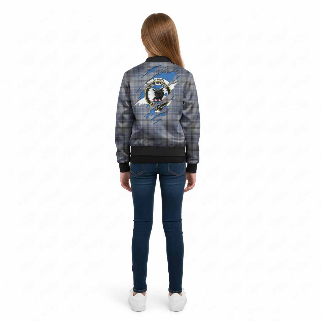 Tweedie Clan Crest In Me Tartan Kid Bomber Jacket Scotland Flag Style
