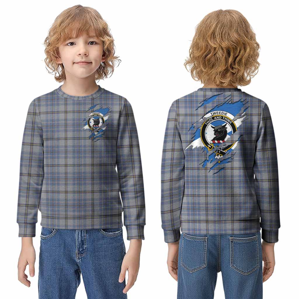 Tweedie Clan Crest In Me Tartan Kid Knitted Sweatshirt Scotland Flag Style