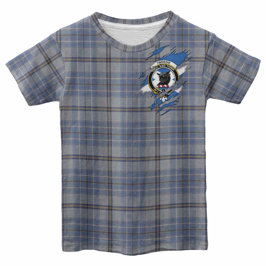Tweedie Clan Crest In Me Tartan Kid T-shirt Scotland Flag Style