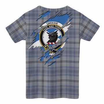 Tweedie Clan Crest In Me Tartan Kid T-shirt Scotland Flag Style