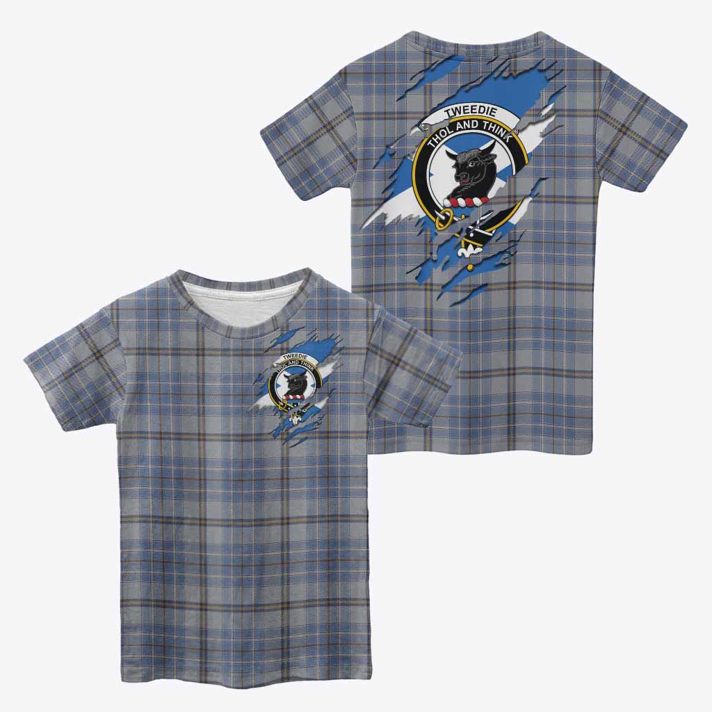 Tweedie Clan Crest In Me Tartan Kid T-shirt Scotland Flag Style