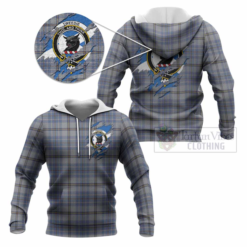 Tweedie Clan Crest In Me Tartan Knitted Hoodie Scotland Flag Style