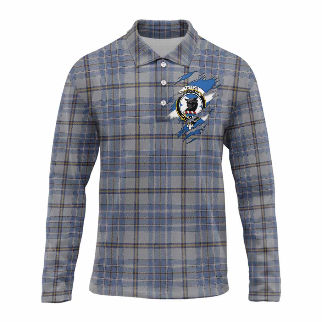 Tweedie Clan Crest In Me Tartan Long Sleeve Polo Shirt Scotland Flag Style
