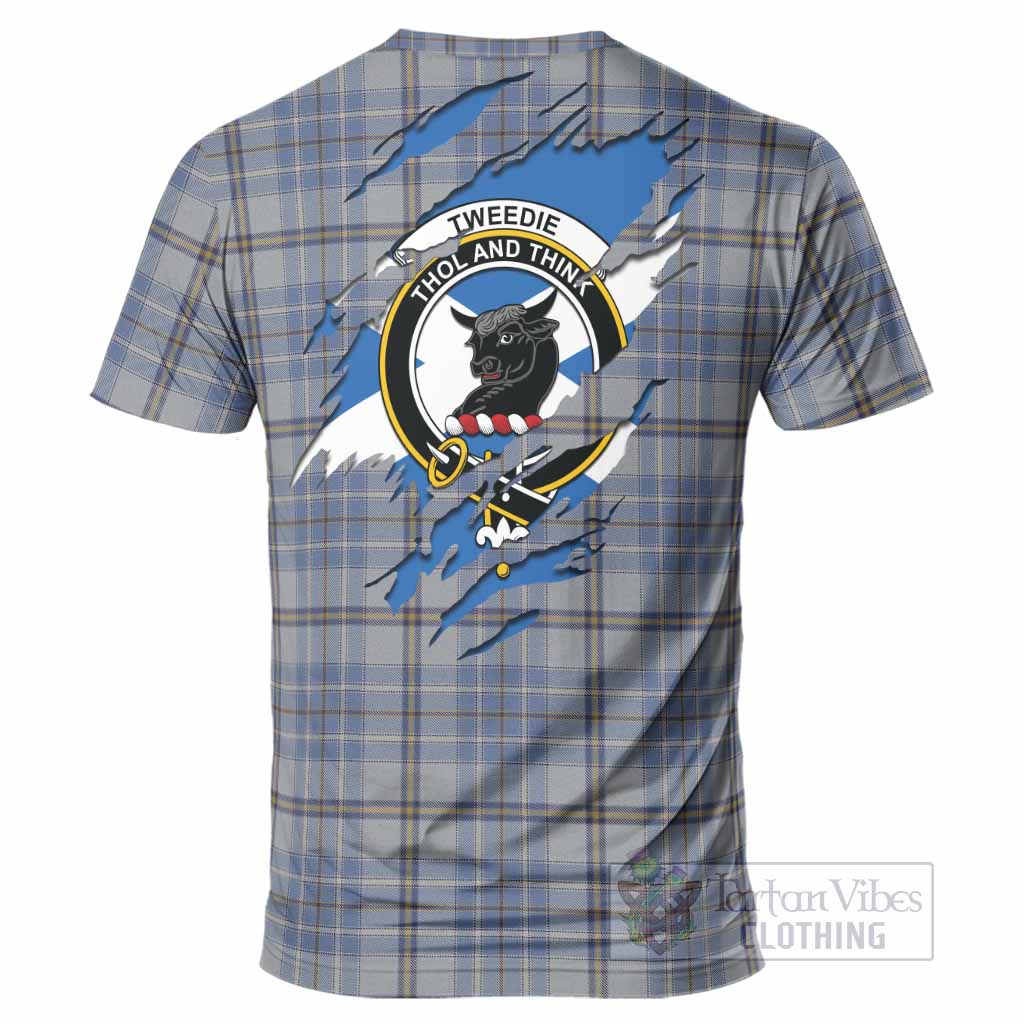 Tweedie Clan Crest In Me Tartan T-Shirt Scotland Flag Style