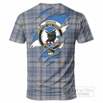 Tweedie Clan Crest In Me Tartan T-Shirt Scotland Flag Style