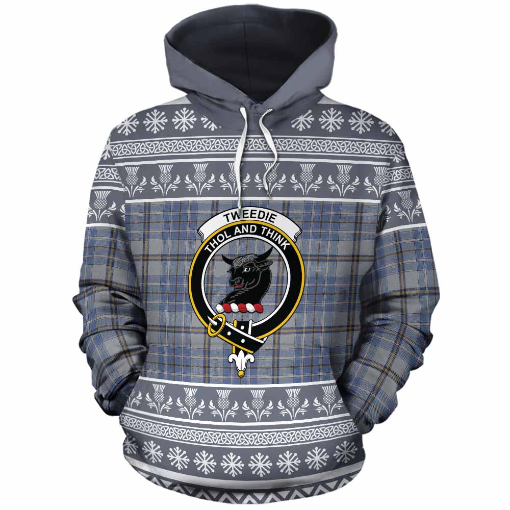 Tweedie Clan Tartan Christmas Cotton Hoodie with Family Crest - Tartan Vibes Clothing
