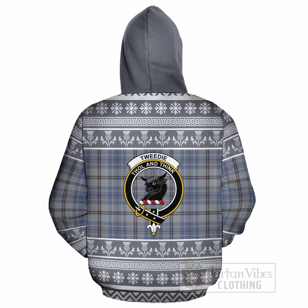 Tweedie Clan Tartan Christmas Cotton Hoodie with Family Crest - Tartan Vibes Clothing