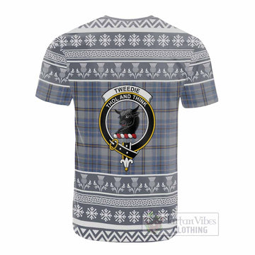Tweedie Clan Tartan Christmas Cotton T-shirt with Family Crest