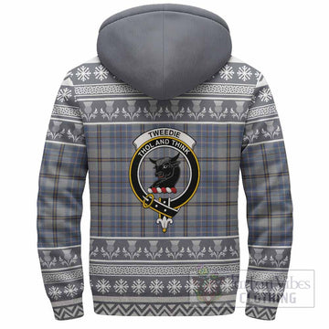 Tweedie Clan Tartan Christmas Fleece Hoodie with Family Crest