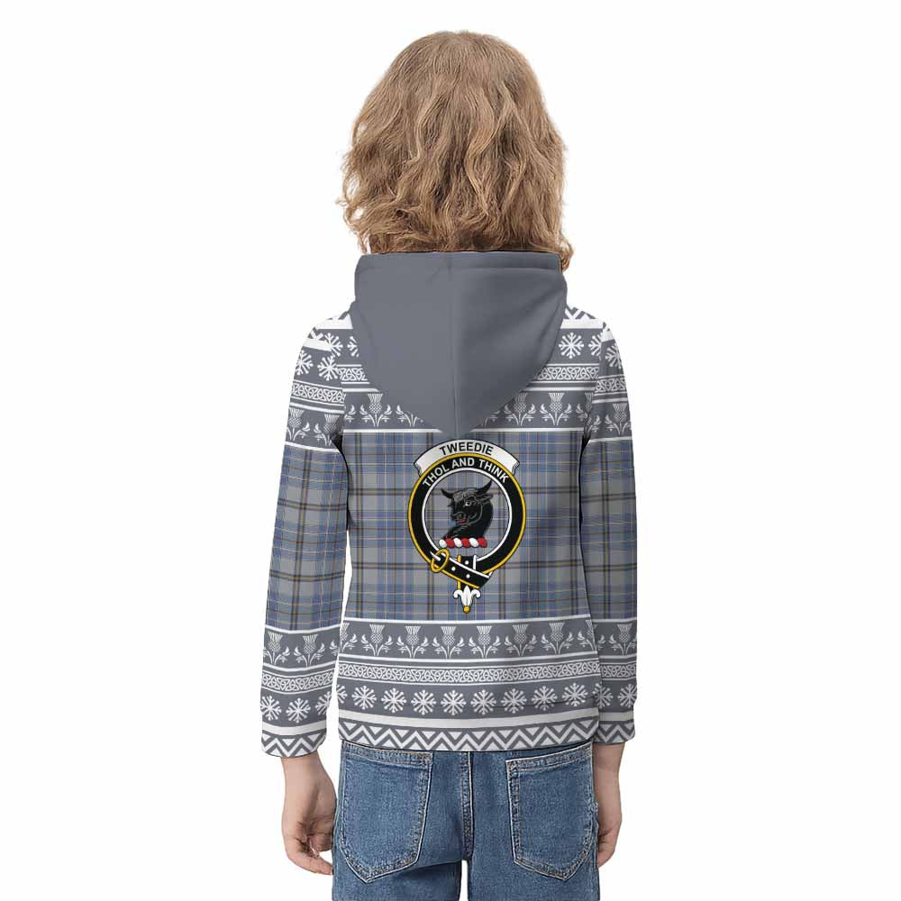 Tweedie Clan Tartan Christmas Kid Hoodie with Family Crest - Tartan Vibes Clothing