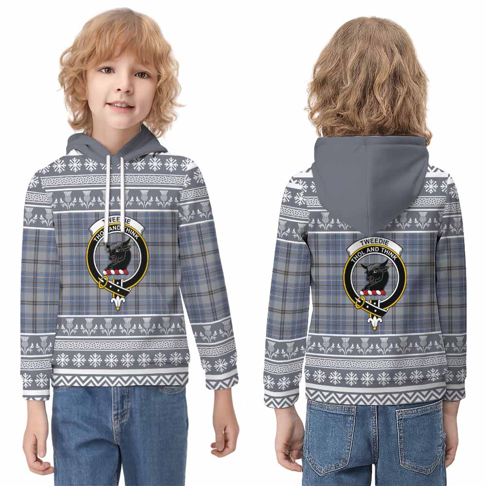 Tweedie Clan Tartan Christmas Kid Hoodie with Family Crest - Tartan Vibes Clothing