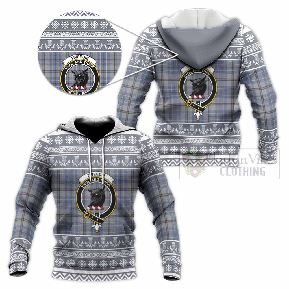 Tweedie Clan Tartan Christmas Knitted Hoodie with Family Crest - Tartan Vibes Clothing